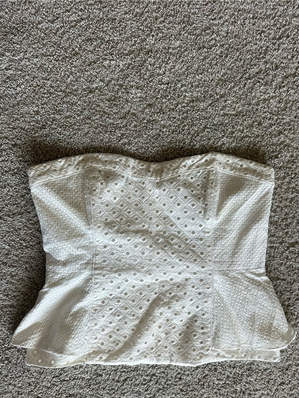 White House Black Market White Strapless Eyelet Peplum Top Y2K